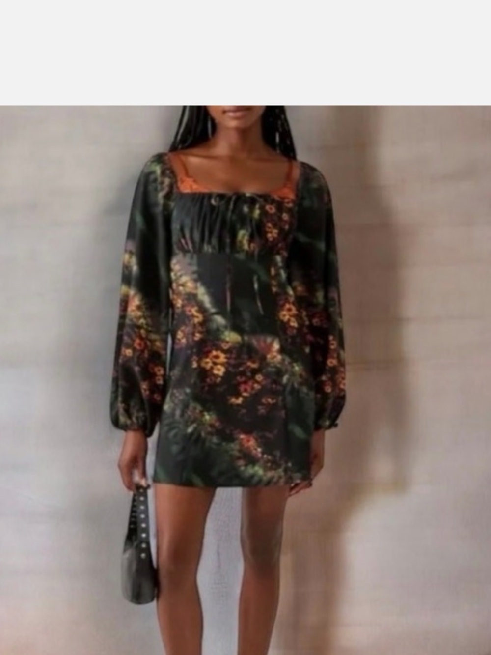 Urban Outfitters Black Floral Mini Dress with Orange Accents - Picture 4 of 7